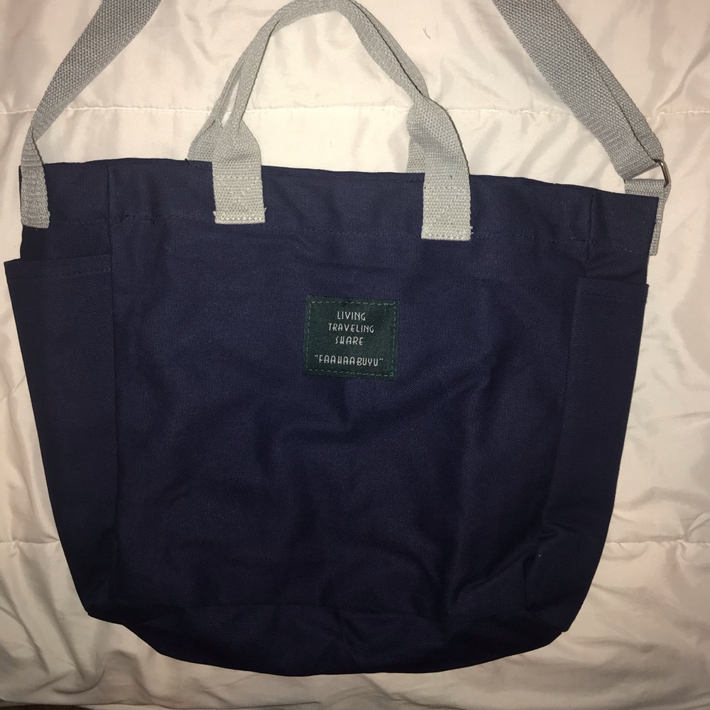 Blue canvas shoulder bag